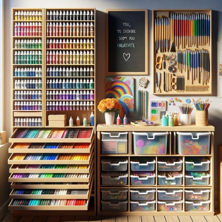 Organize your arts and crafts storage with clear containers labeled for easy access