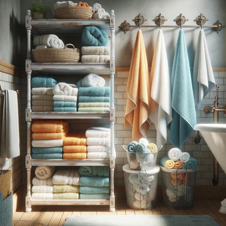 Bath Towel Storage 15 Organize towels neatly on shelves to keep them easily accessible and clutter-free