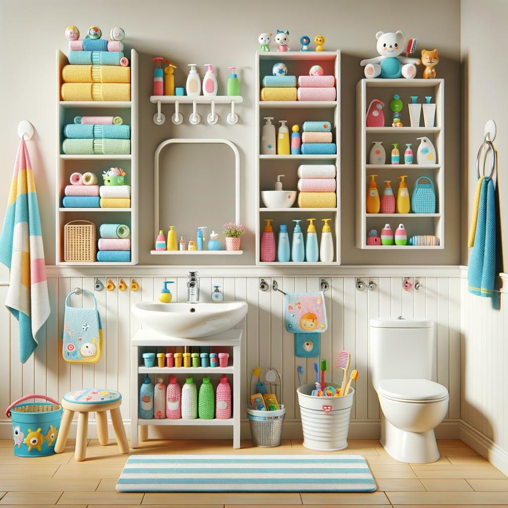Children'S Bathroom Organization Neat and colorful storage bins for Children's bathroom organization