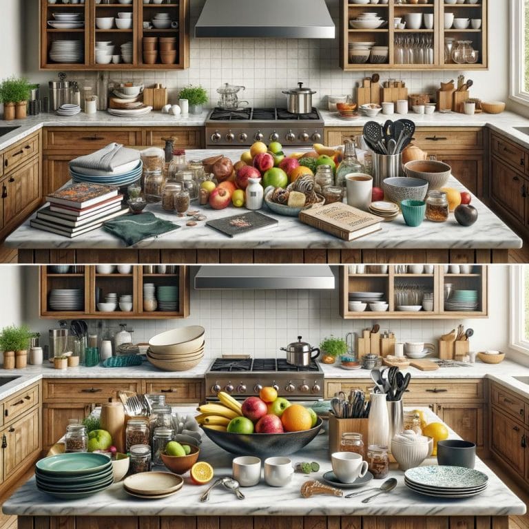 Countertop Clutter Reduction 17 Organize kitchen items to reduce countertop clutter, enhancing space and aesthetics