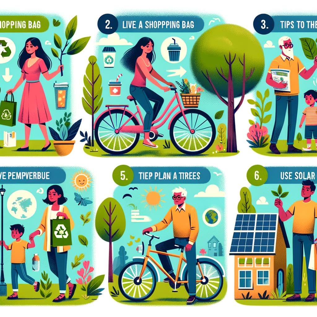 Eco-Conscious Lifestyle Tips 1 Reduce waste, shop local, use reusable items, compost, and plant trees for a greener world