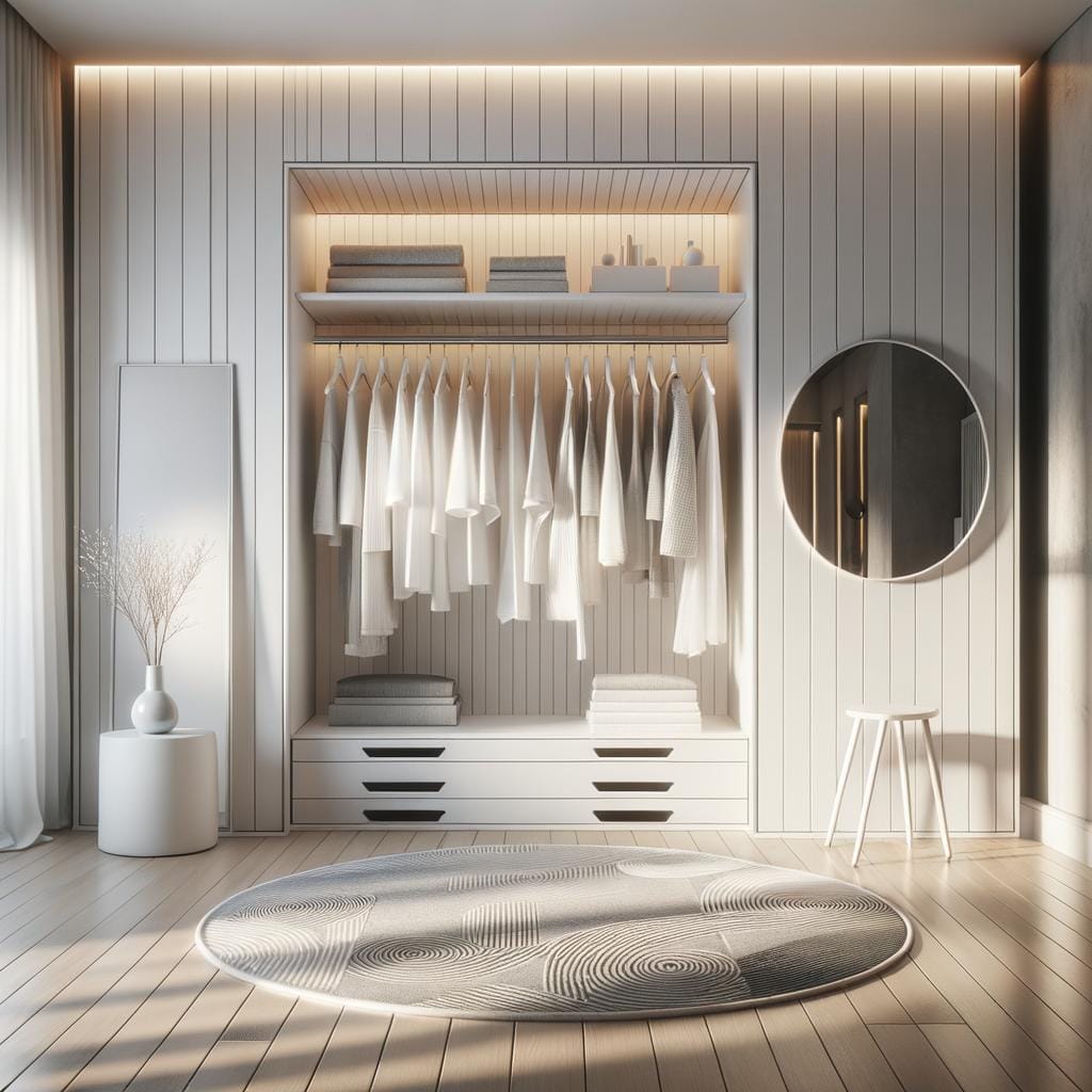 Minimalist Closet Setup Minimalist closet setup with sleek organization and neutral colors for a modern aesthetic