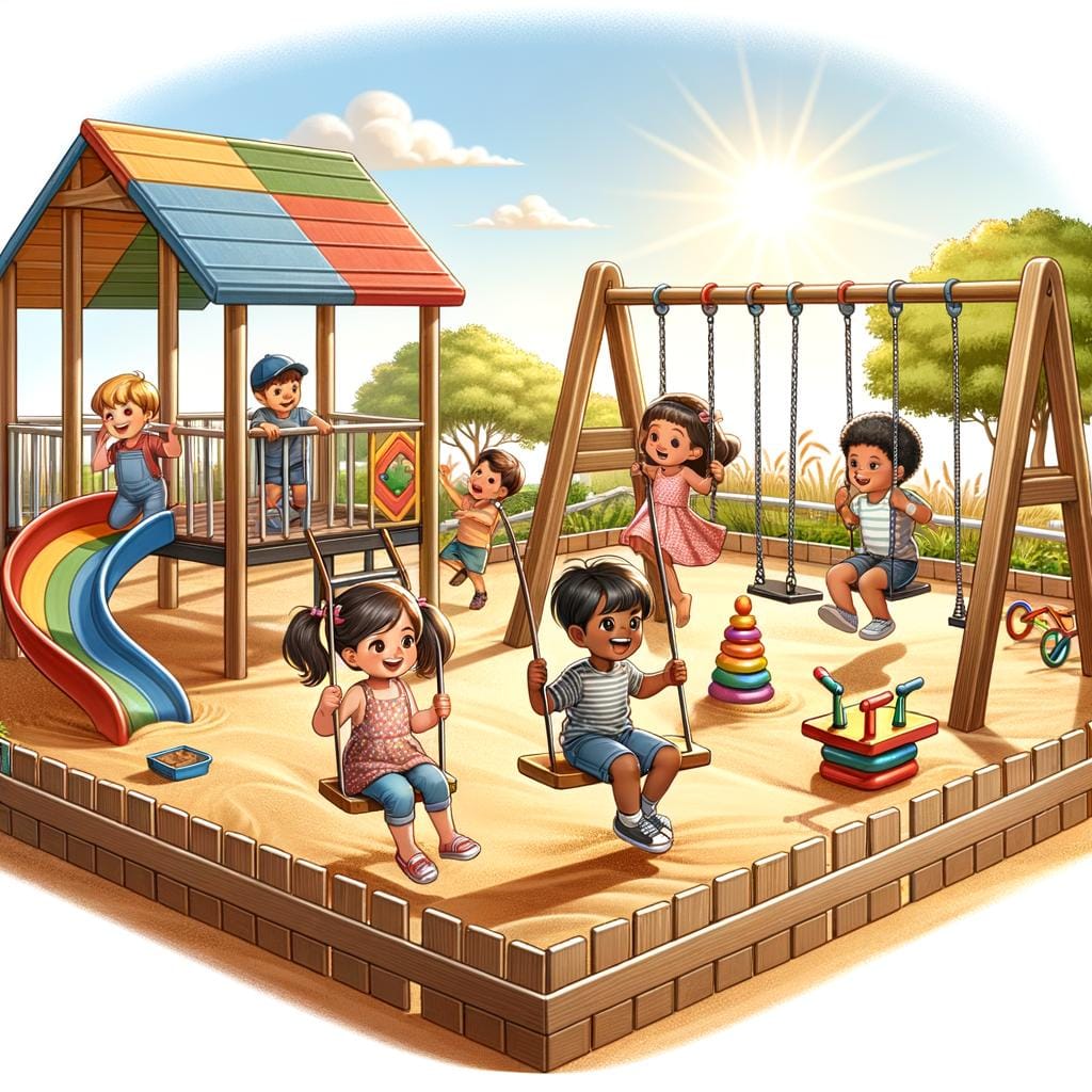 Play Area Setups Vibrant play area setups featuring diverse equipment for fun and exercise