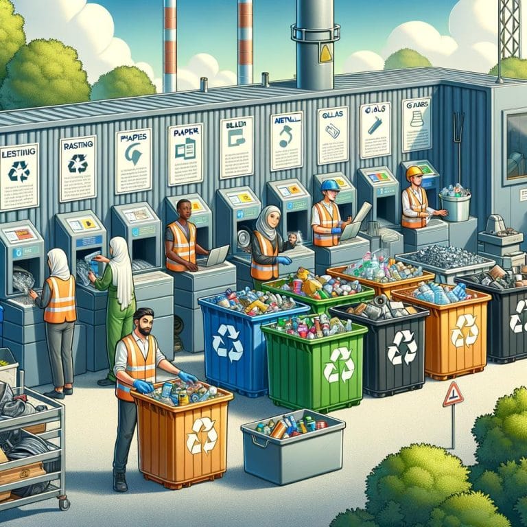 Efficient Recycling Station Setup with clear signage and separate bins for waste management