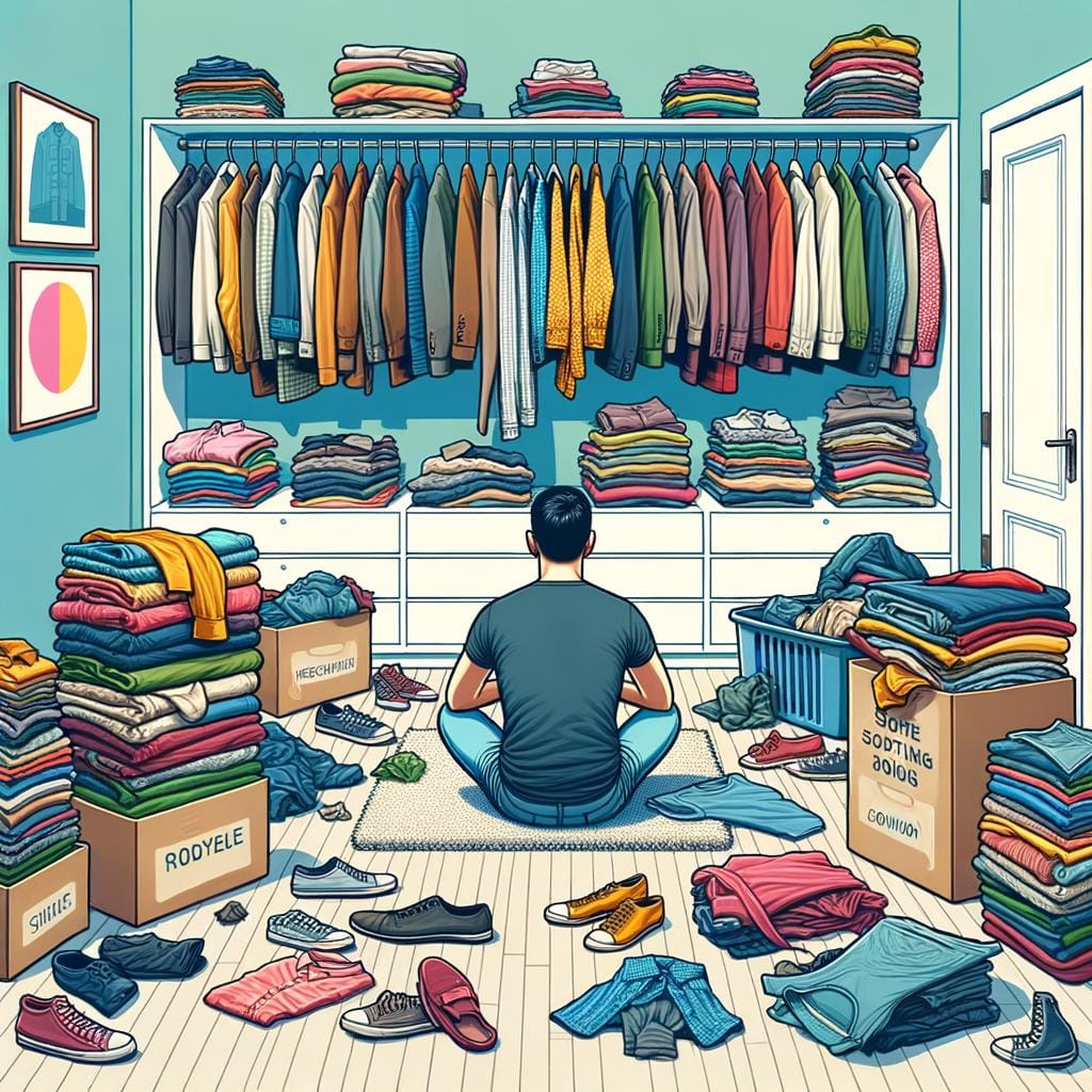 Reducing Clothing Possessions Streamline wardrobe by reducing clothing possessions to essential items for a minimalist lifestyle
