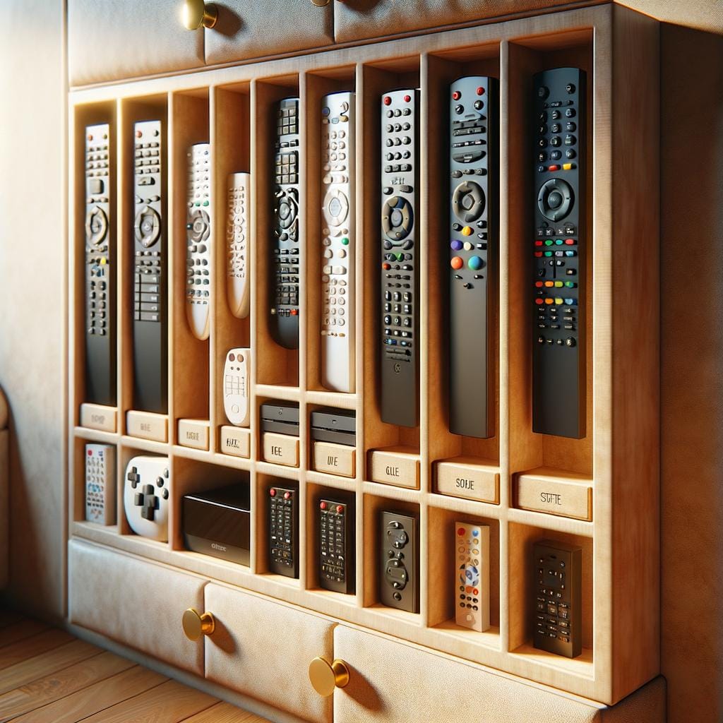 Remote Control Storage 1 Organize remote controls neatly in stylish holder - optimal remote control storage solution