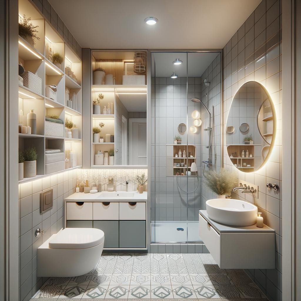 Small Bathroom Optimization Optimize small bathroom space with clever storage solutions and efficient layout for maximum functionality