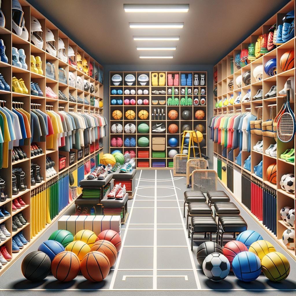 Sports Equipment Storage Organize sports equipment storage with labeled bins for easy accessibility and space-saving solutions