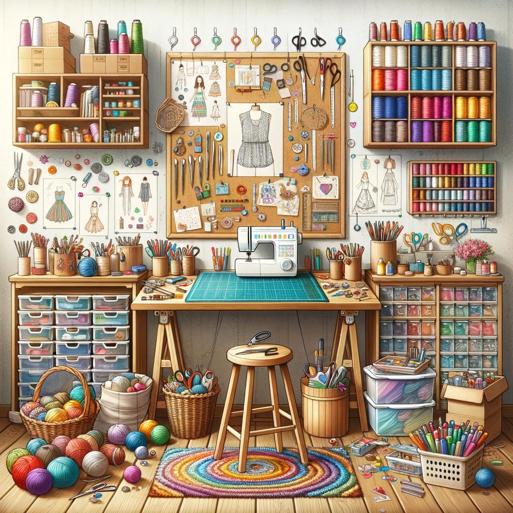 Organize craft room and hobbies efficiently with labeled storage bins and designated workspace areas