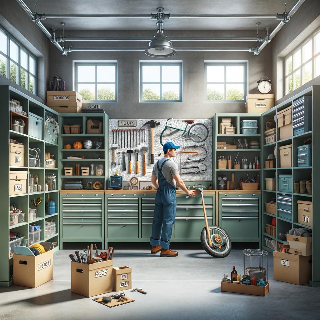 Organize with shelving, cabinets, and hooks for clutter-free spaces